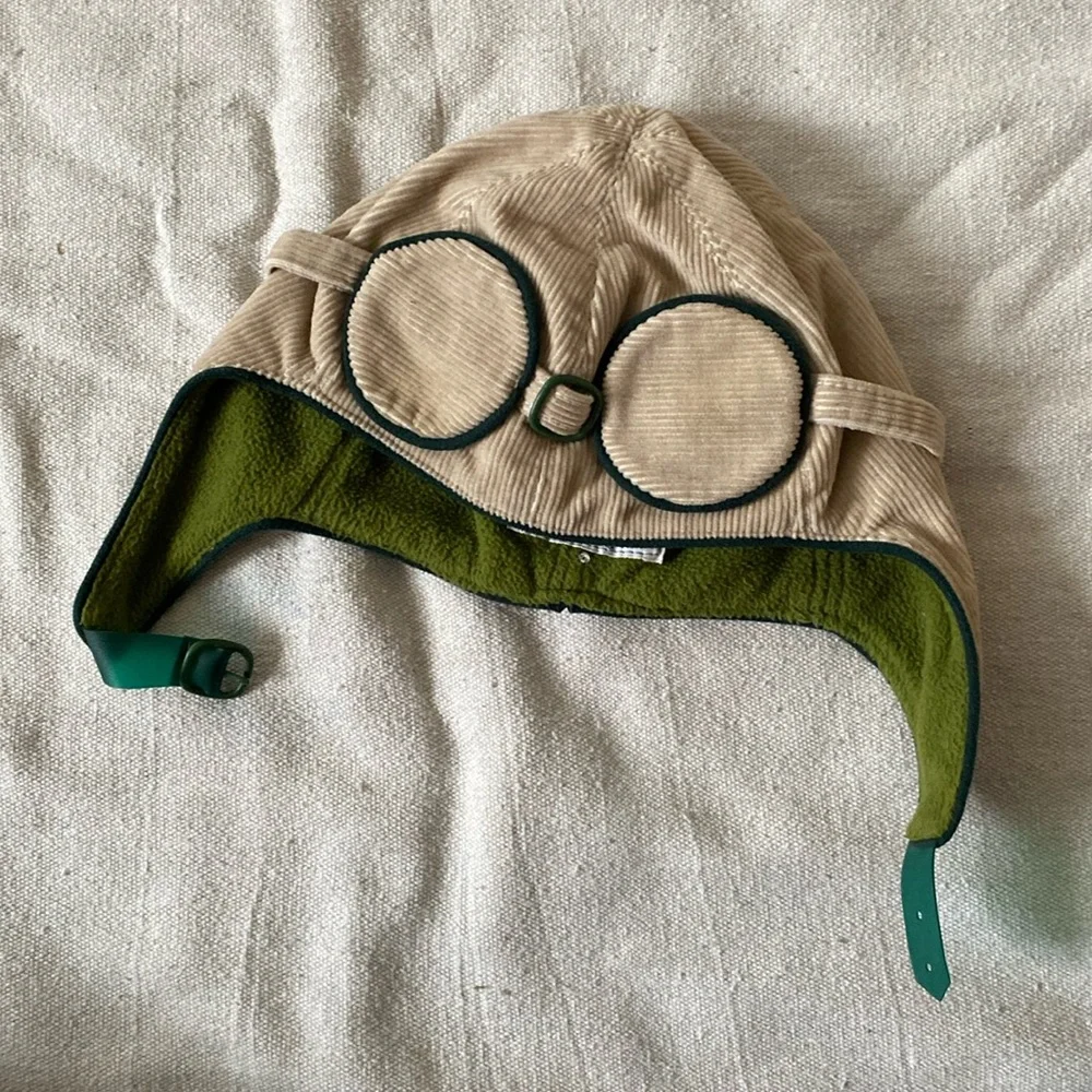 ZIGOTO CAREAU French Indie Corduroy Aviator Pilot Hat w/ Goggles Cap